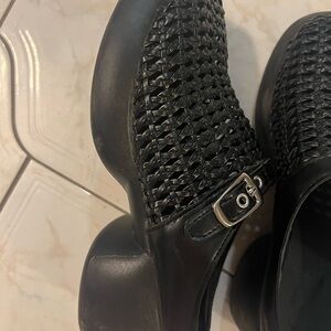 Black Woven Loafers with Silver Buckles